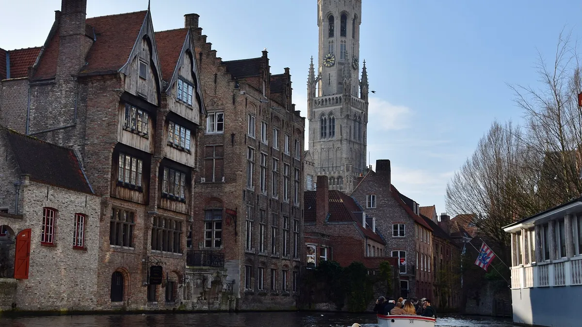 The Rozenhoedkaai canal and the Belfry of Bruges