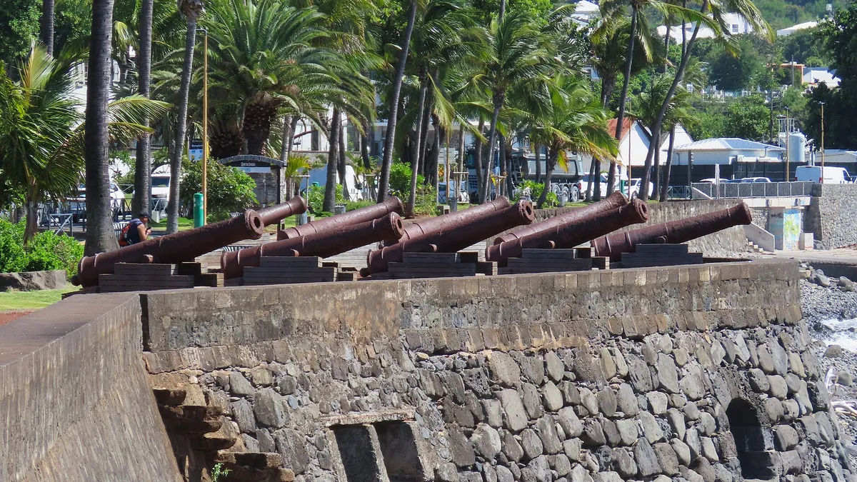 Les canons du Barachois et ses palmiers, à Saint-Denis de La Réunion