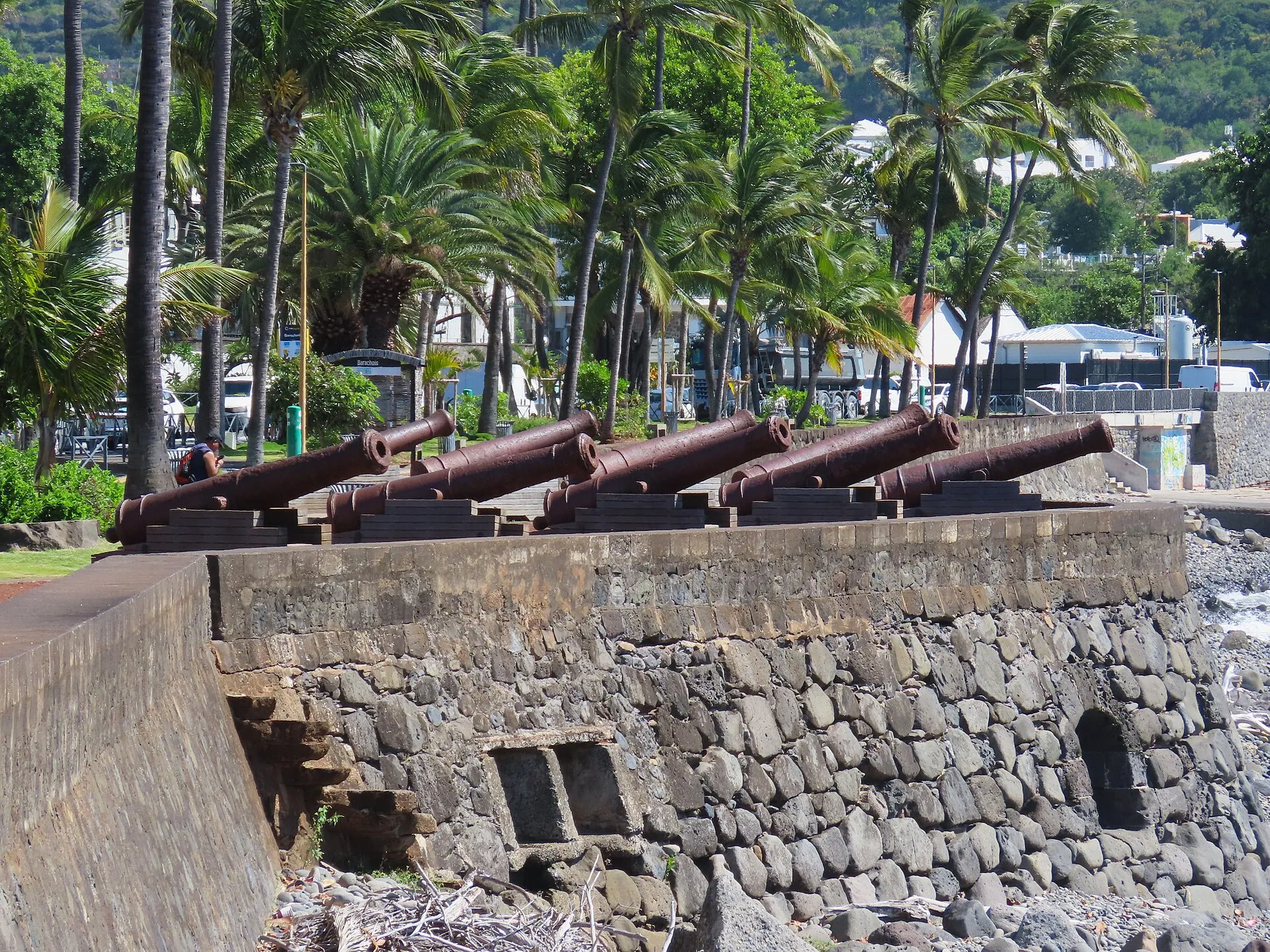 Les canons du Barachois et ses palmiers, à Saint-Denis de La Réunion