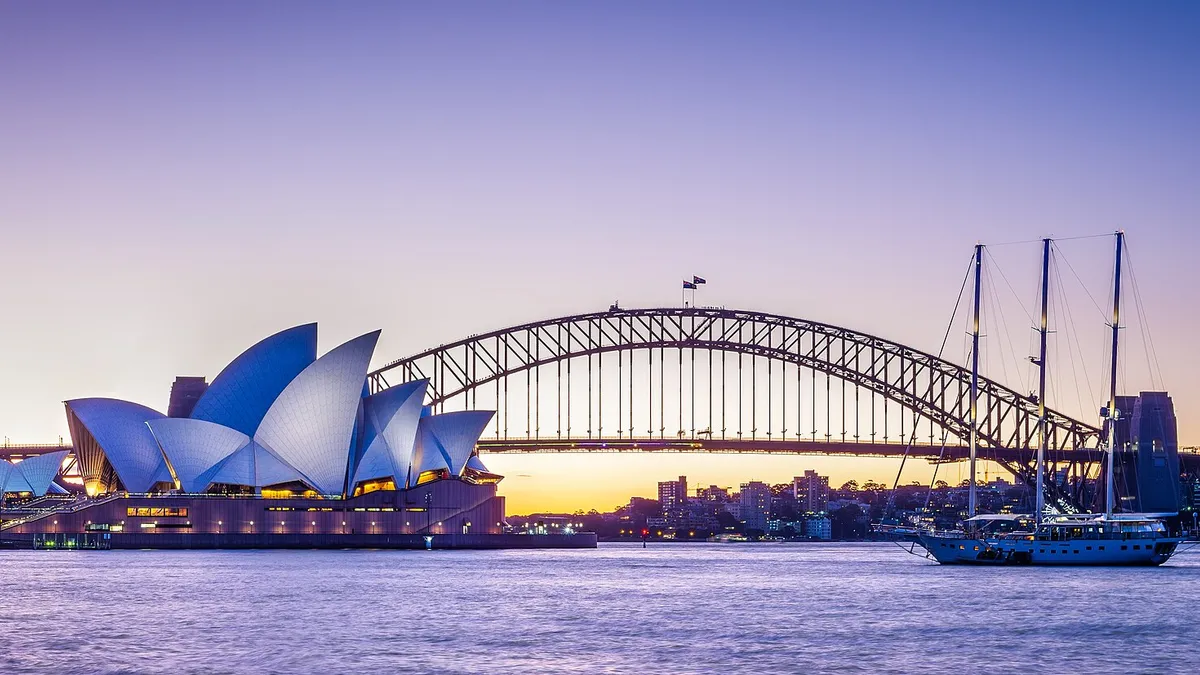 L'opéra de Sydney et le Harbour Bridge au crépuscule