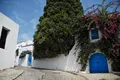 Une ruelle blanche et une porte bleue de Sidi Bou Saïd, près de Tunis